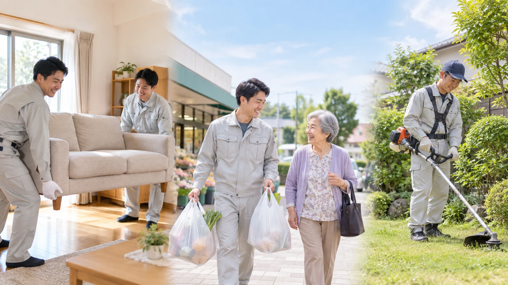 家具移動・買い物代行・草刈りに対応するスタッフ
